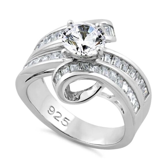 New Solid Sterling Silver Twisted Channel CZ Ring - Picture 1 of 4